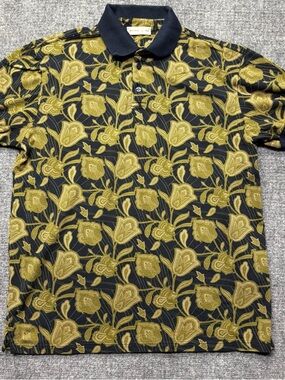 Etro L Polo Mens Black Floral Print 100% Cotton Made in Italy